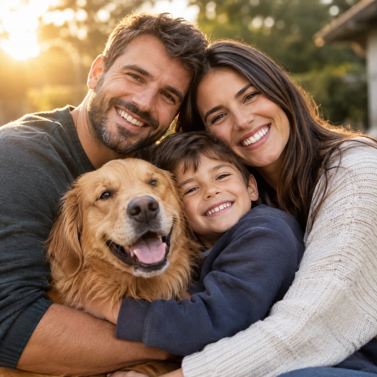 Família reunida em um momento de carinho
